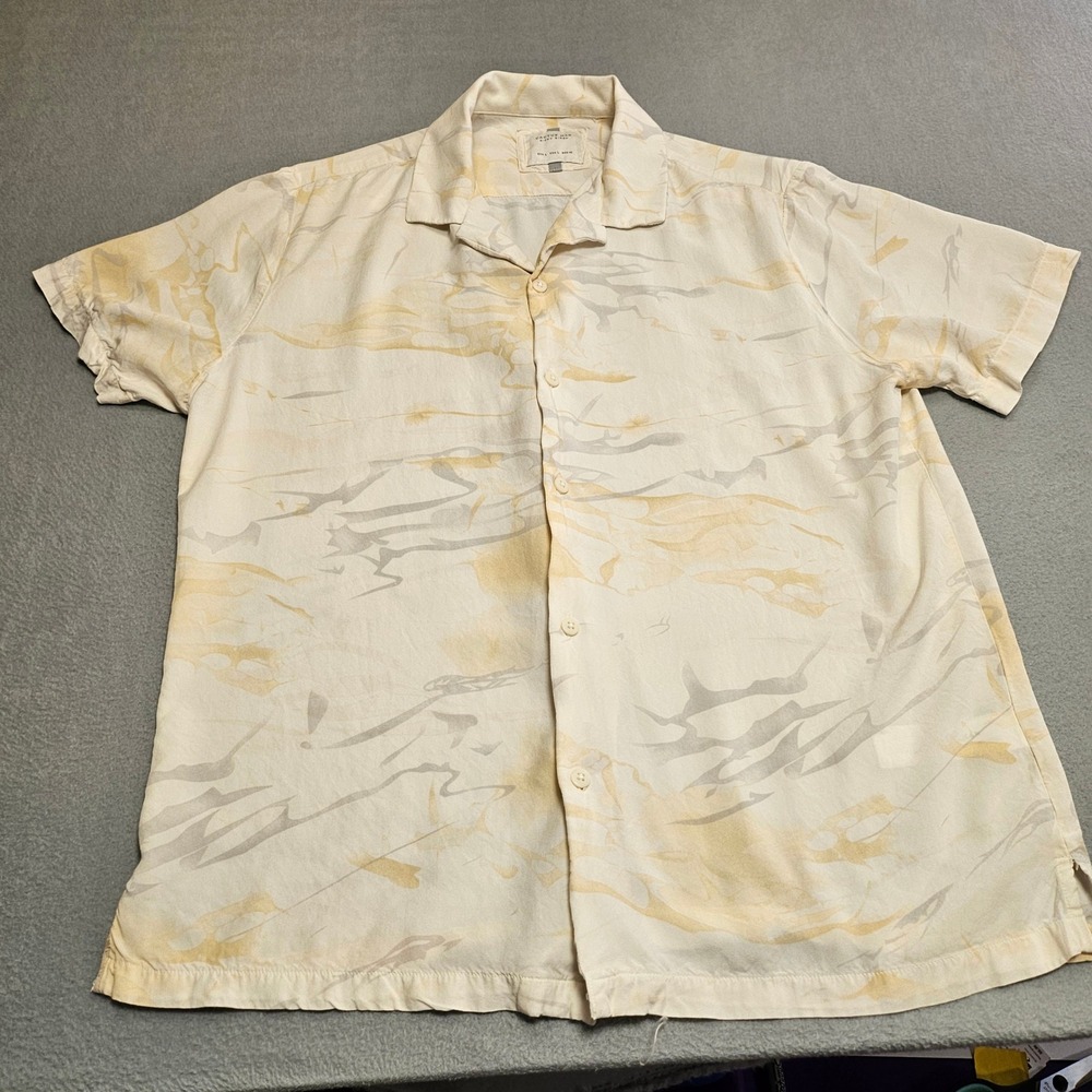 Cactus Man Button Front Shirt Men L Cream Abstract Print Ricky Singh Camp Collar